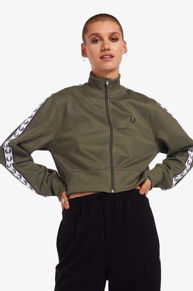 Green Fred Perry Cropped Taped Track Men's Jackets | PH 1189VRWD